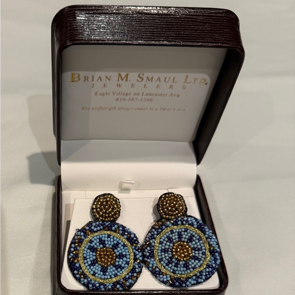 Blue and Brown Beaded Earrings